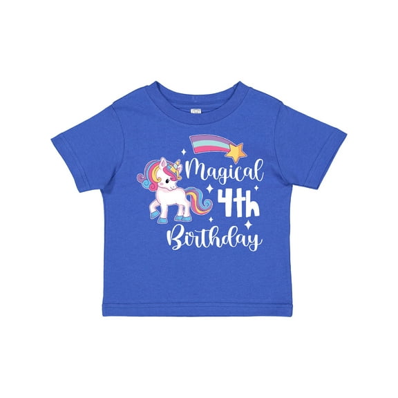 Inktastic Magical 4th Birthday Rainbow Unicorn with Star Boys or Girls Toddler T-Shirt
