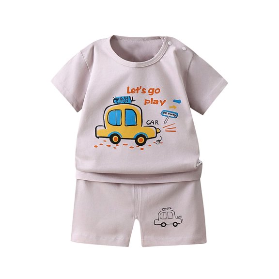 Hrsba Kids Summer 2 Piece Outfits Sets,Fashion Casual Short Sleeve Round Neck Collar Botton Printed Short Pants Two Piece Set,Toddler Summer Short Sleeve Round-Neck Blouses & Shirts Sets