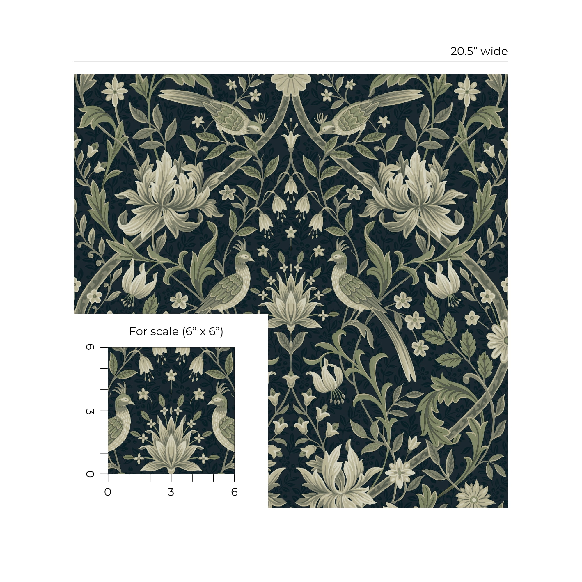 NextWall Blue & Sage Vintage Bird Ogee Peel and Stick Wallpaper - 20.5 in. W x 18 ft. L Roll
