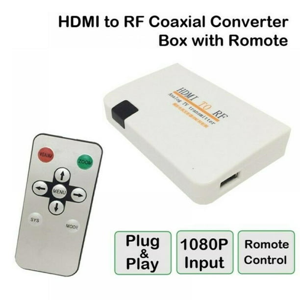 HDMI to Coaxial RF Converter Old TV - HDMI in Coax Out Transmitter Box with F Type to PLA Coaxial Cable & Remote Control Zoom Function 1080P Input Analog