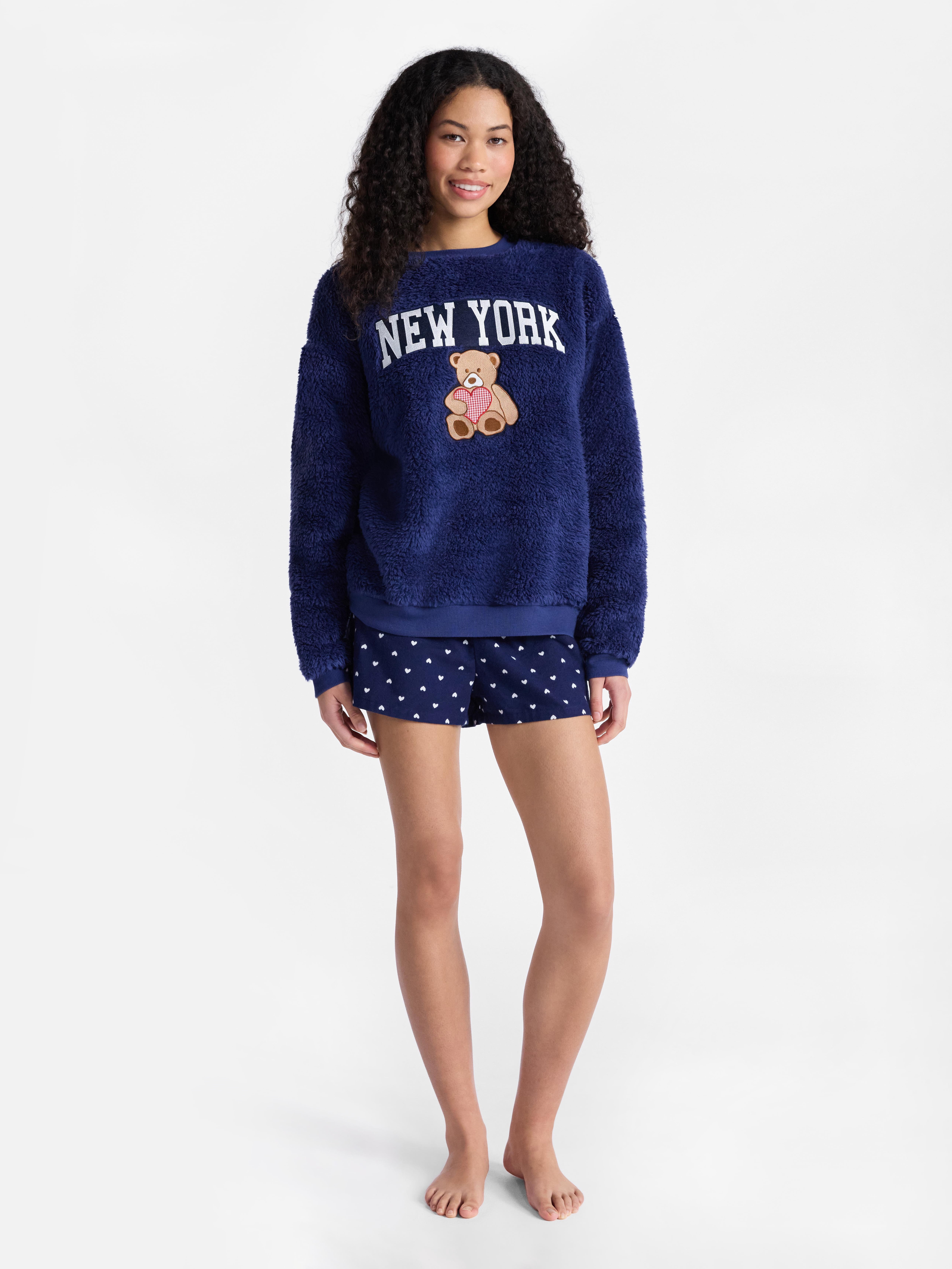No Boundaries Sleepwear Teddy Fleece Pullover, Lightweight, Women’s
