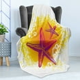 thumbnail image 4 of Starfish Soft Flannel Fleece Throw Blanket, Vibrant Colored Tropic Animals and Bubbles Tranquil Scene, Cozy Plush for Indoor and Outdoor Use, 60" x 80", Fuchsia Hot Pink Yellow, by Ambesonne, 4 of 5