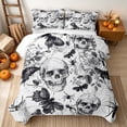 thumbnail image 2 of Erosebridal Spooky Skull Twin Quilt Set, Halloween Black Butterfly Twin Coverlet Set for Boys Girls, Black White, 2pcs 1 Bedspread and 1 Pillowcase, 2 of 7