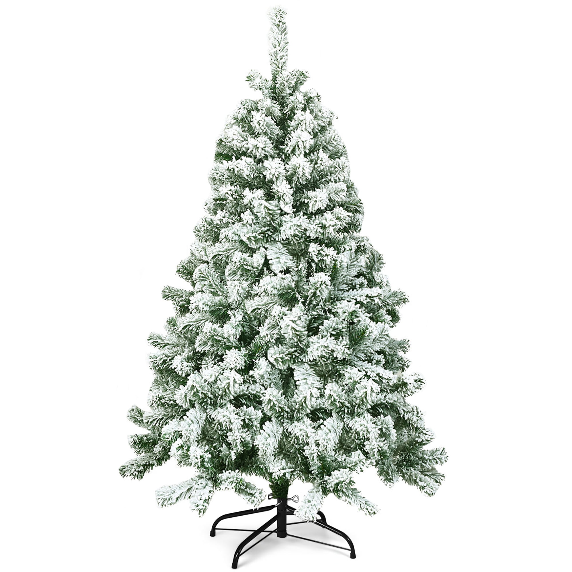 Costway 4.5FT Snow Flocked Artificial Christmas Tree Hinged w/400 Tips and Foldable Base