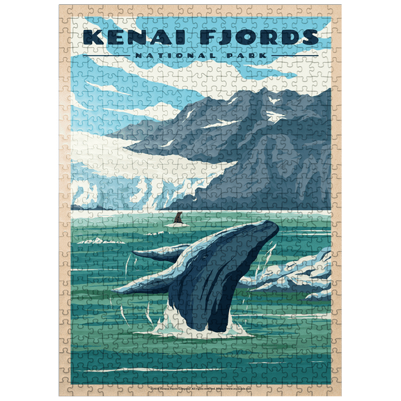 MyPuzzle - Kenai Fjords National Park - Whale's Haven In Nature, Vintage Travel Poster - Premium 500 Piece Jigsaw Puzzle for Adults