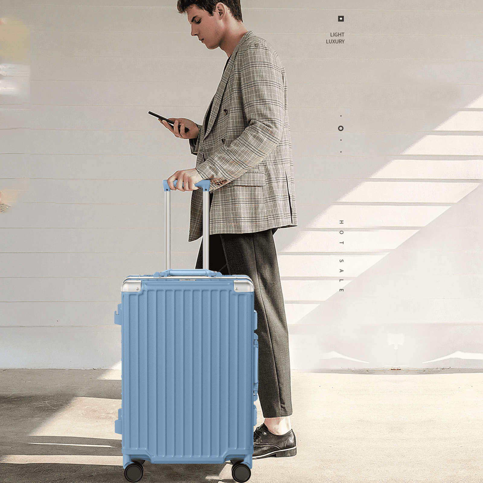 Checked Luggage PC ABS Aluminum Frame Hardside Zipperless Suitcase with Wheels TSA Lock 24 inch Blue
