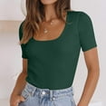 thumbnail image 5 of XIAfhje Womens T Shirts Summer Tops Square Neck Ribbed Knit Tee Solid Color Short Sleeve T Shirt Sexy Slim Fit Blouse Y2K Tops Basic Tee Shirts 2024 Trendy Clothes, 5 of 8