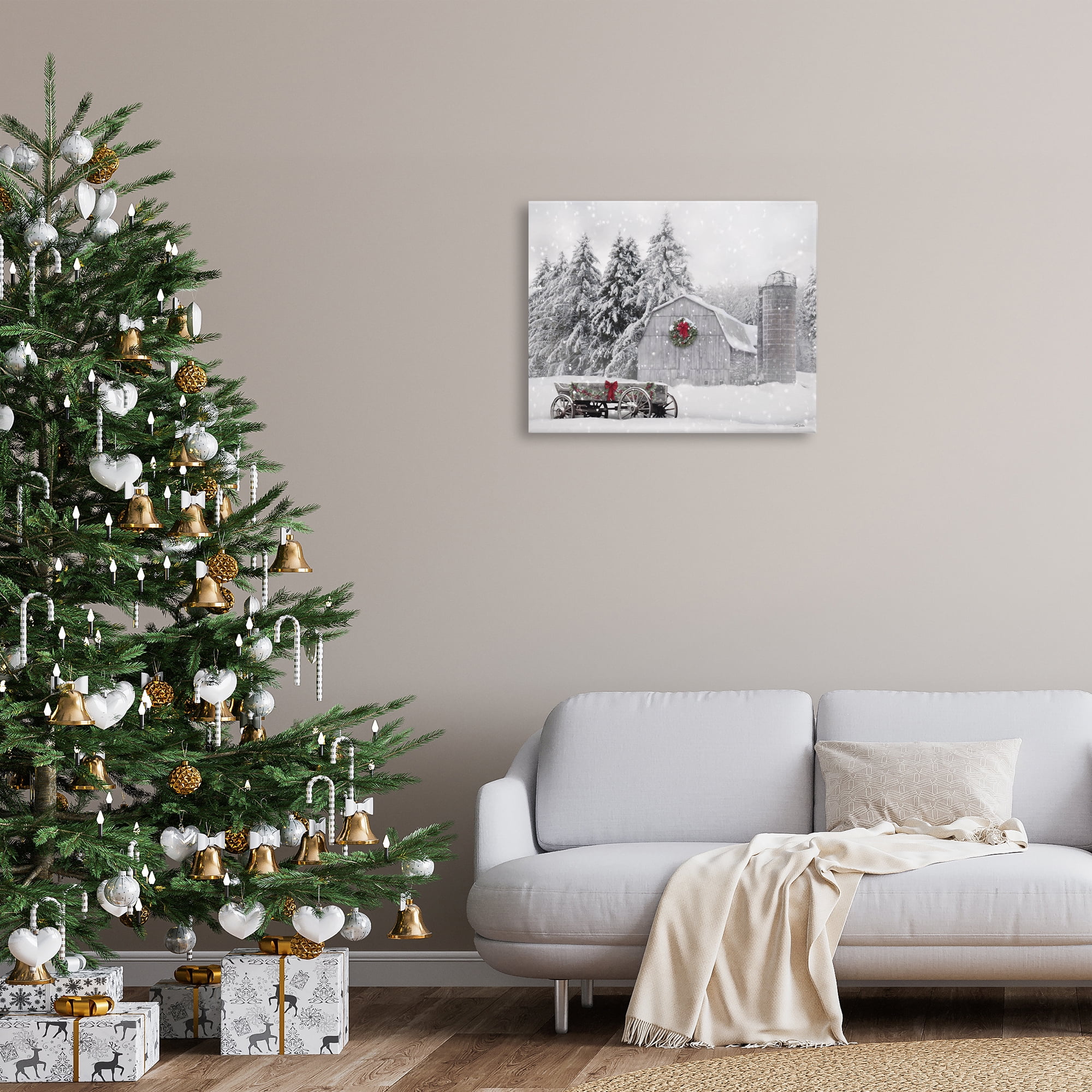 Stupell Industries Snow Covered Farmland Holiday Painting Gallery Wrapped Canvas Art Prints Wall Art, 30 x 24