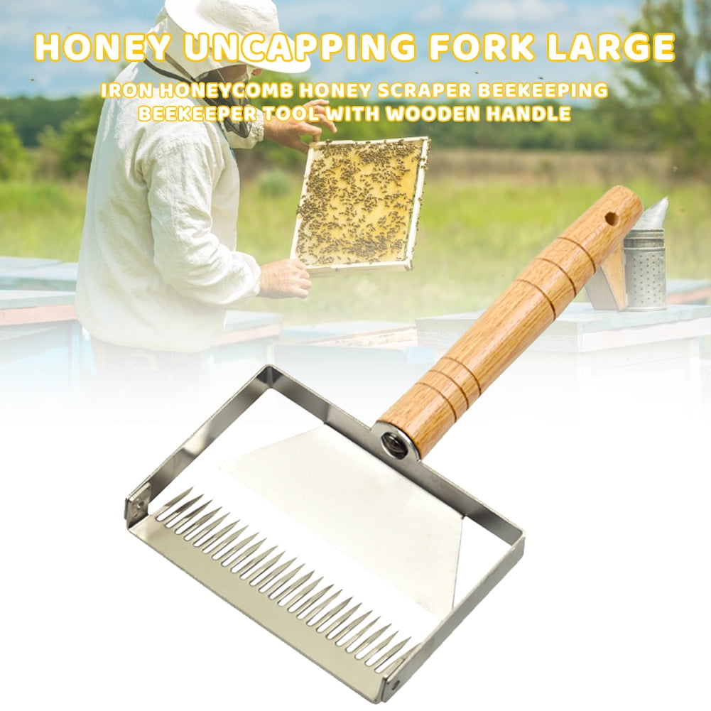 Honey Uncapping Fork Iron Honeycomb Honey Scraper Wooden Handle Bee Hive Tool
