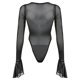 thumbnail image 2 of Gibobby Monos de Moda Mono de dos piezas de malla de primavera para mujer con tirantes huecos acampanados de manga larga transparente Pure Desire Wind(Negro， L), 2 of 4
