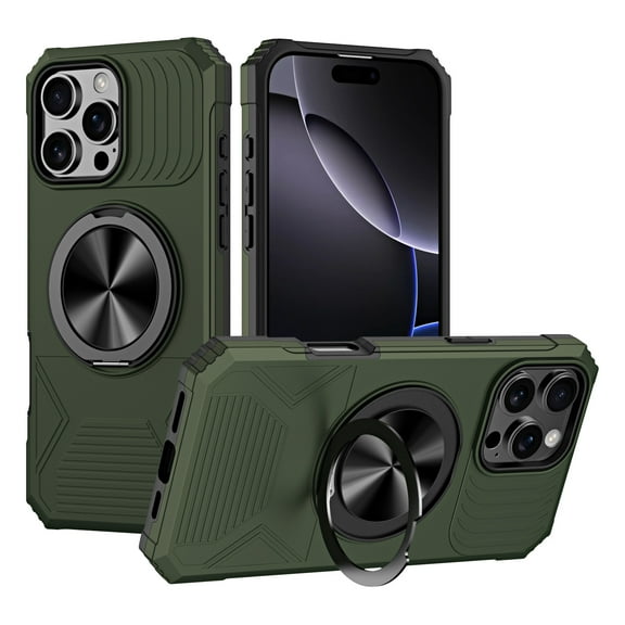 for iPhone 14 Rugged Case with Stand, Secure Ring Holder, Compatible with Mag-Safe, Heavy Duty Shockproof Drop Resistant Hybrid Protection Phone Cover for iPhone 14, Armygreen