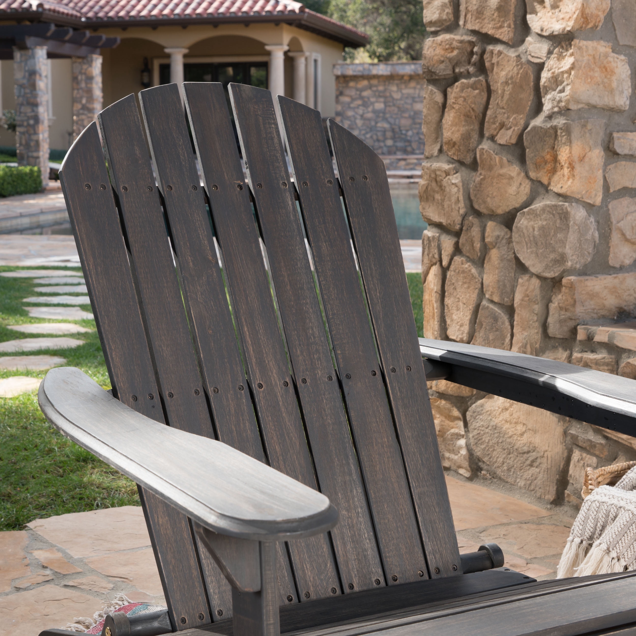 Noble House Outdoor Acacia Wood Adirondack Chairs - Set of 2, Dark Grey