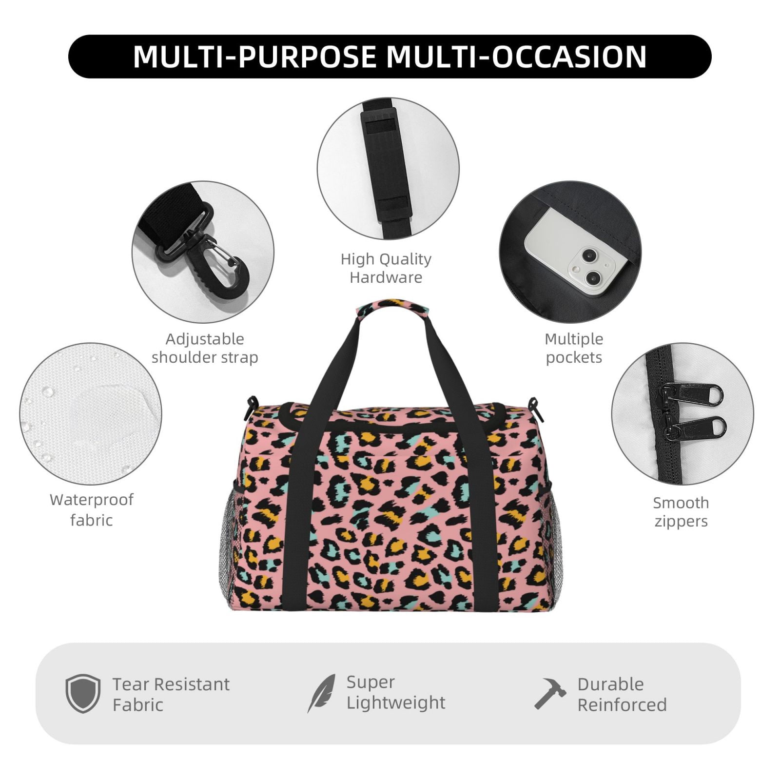 Fuzoiu Leopard Print Travel Duffle Bag,Carry On Tote Bags,Duffel Bag,Sport Gym Bag, Hospital Bag for Labor and Delivery, Overnight Bag,Luggage Bag