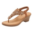 thumbnail image 6 of Womens Wedge Sandals Heeled Flip Flops Bohemian Beaded Elastic Ankle Strap Comfortable Footbed Beach Shoes Brown Size 6.5, 6 of 6