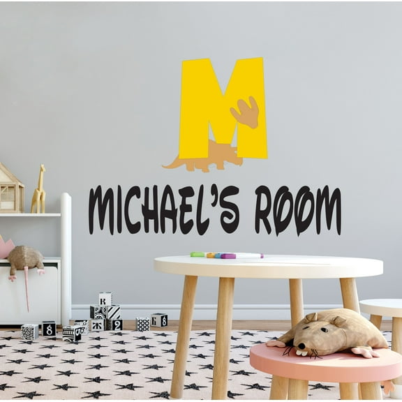 DINO LETTER M - Jurassic Themed Customized Name Lettering Art Decoration Sticker Multicolored Dinosaur Silhouette Design Kids Bedroom Vinyl Wall Decal 10" x 7"