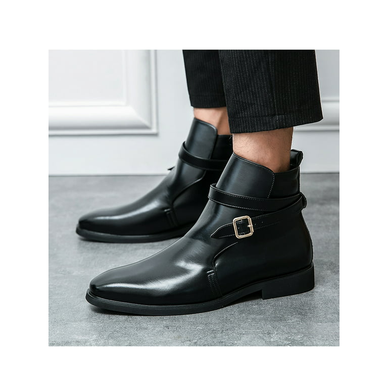 mønt skuffet Kunde Eloshman Men Dress Booties Vintage Ankle Boots Comfort Chelsea Boot Outdoor  Non-slip Slip On Winter Shoes Slip-Resistant Faux Leather Bootie Black 9 -  Walmart.com