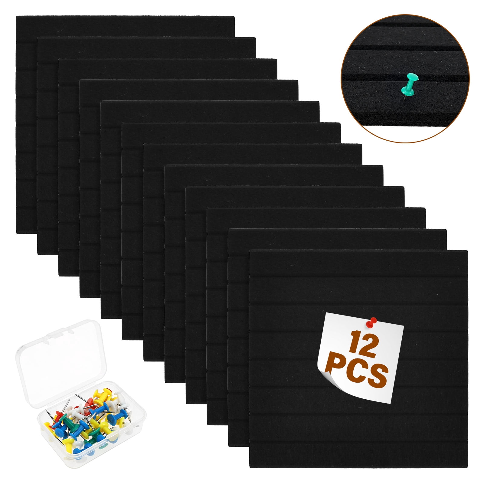Large Cork Board Alternative Decorative Felt Bulletin Board with 50 Pcs Nails for Home Office Bedroom 12 Pack Felt Wall Tile