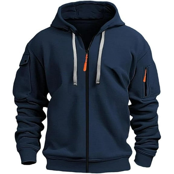 Aricy Zip Up Hoodie for Men Cargo Sweatshirt Military Tactical Casual Jacket Vintage Fashion Workout Running Active Drawstring Hoodies with Pockets
