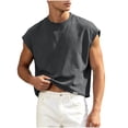 thumbnail image 2 of Men's Solid Color Sleeveless Tank Top, Crewneck Loose Fit Undershirt, Breathable Cotton Vest for Casual Summer Wear, 2 of 9