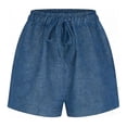 thumbnail image 4 of DHFJKG High Waisted Jean Shorts For Women Elastic Drawstring Loose Fit With Pockets Comfortable Solid Color Summer Denim Shorts Trendy Bottoms, 4 of 5