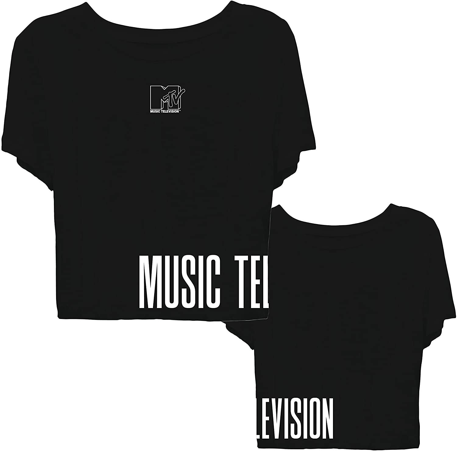 MTV Ladies Short Sleeve Shirt - #TBT Ladies 1980's Clothing - I Want My Logo Cropped Short Sleeve Tee Black, Medium - image 2 of 3