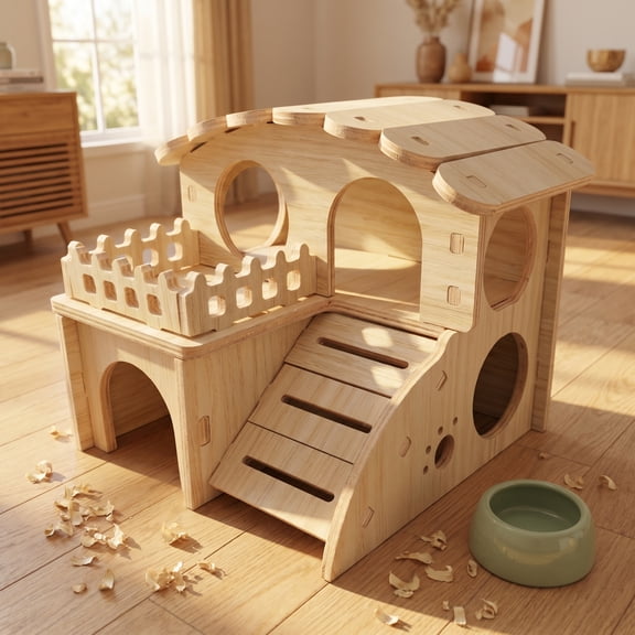 Hamster House Fun Habitat Decor Hideaway Cage Accessories, Gerbil House for Small Pets Beige 5.51" x 5.11" x 4.92"