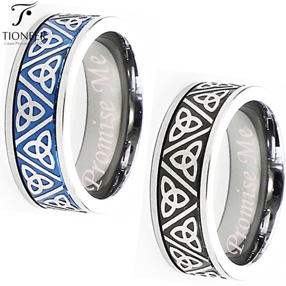 Tioneer Tungsten Carbide Wedding Band Ring Celtic Triquetra Trinity Knot Mens Womens 8MM Promise Me Engraved