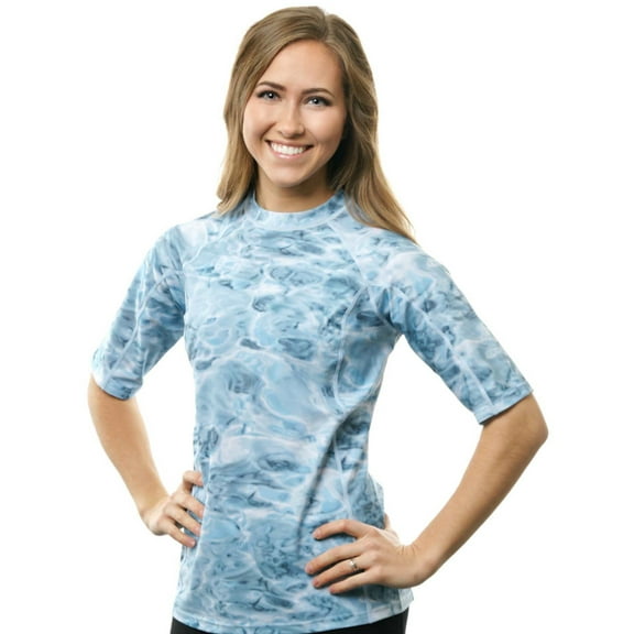 Aqua Design Rashguard Swim Shirts for Women UPF50 Short Sleeve Rash Guard Shirt: Aqua Sky size XL
