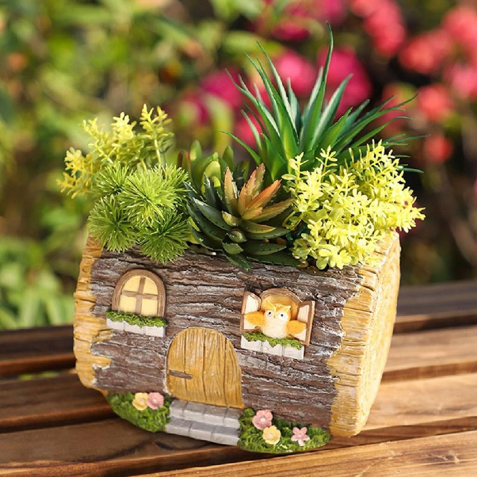 JZROCKER Stump House Statue Decors Desktop Easter Figurines Ornament Cartoon Statue Landscape Miniatures