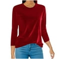 thumbnail image 3 of lcziwo Weekly Sale Womens Plus Size Velvet Tops Long Sleeve Casual Solid Color Blouses Vintage Lightweight Crew Neck Tee Shirts,Red,XXXL, 3 of 6