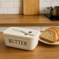 thumbnail image 2 of Large 6.5x3.8Inch Butter Dish with Knife -Plastic Butter Keeper, Dishwasher Safe Top Rack, Integrated Spreader & Lid for Countertop, White, 2 of 5