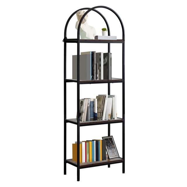 Bookshelf,Arched Bookshelf,Tall Standing Display Racks with Metal Frame,Modern Open Storage Rack Shelf Large Wood Book Shelf for Living Room Home Office
