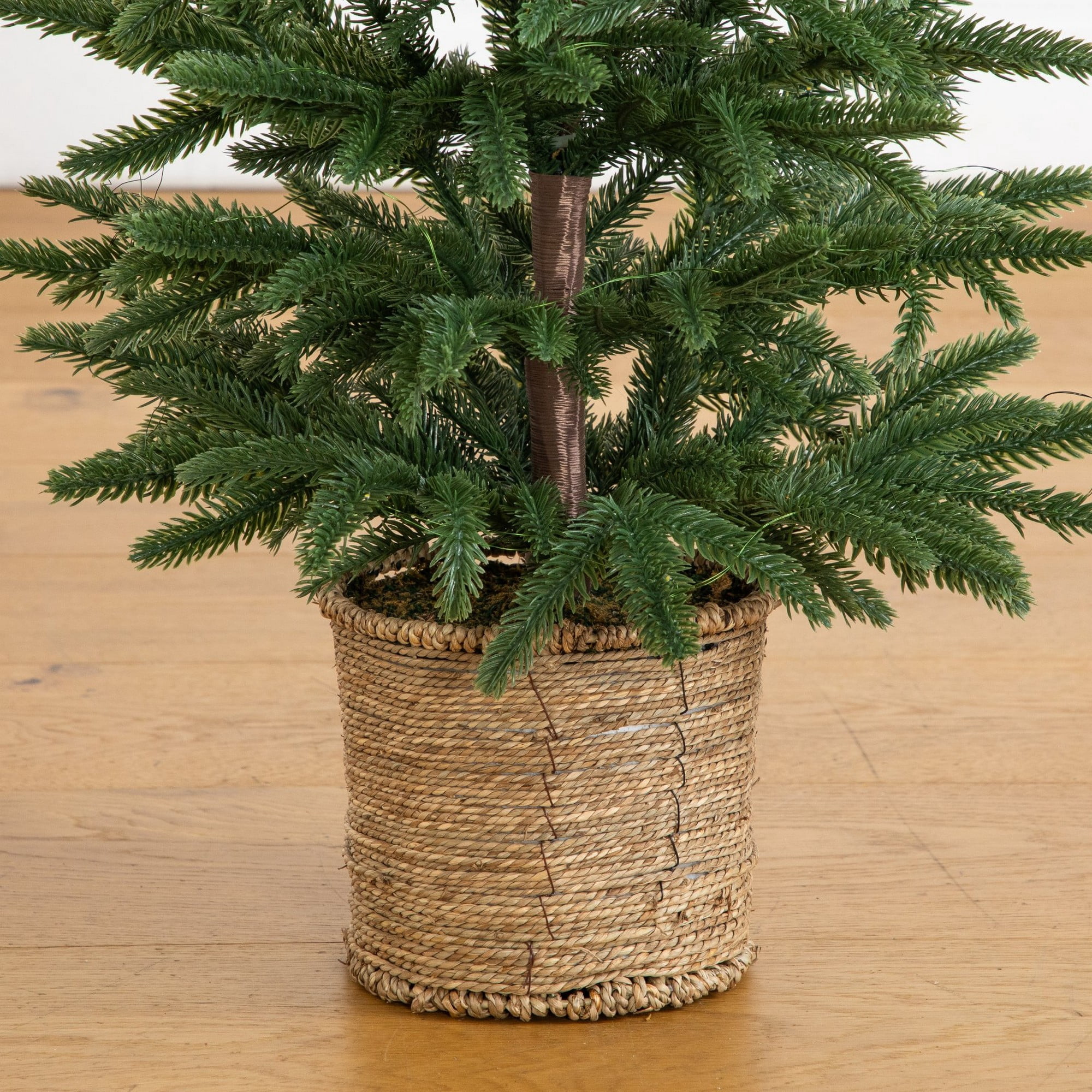 3ft. Pre-Lit Artificial Christmas Tree with 60 LED Lights in Hyacinth Basket