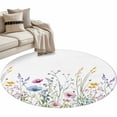 thumbnail image 2 of Pink Blue Floral Round Rugs 3.3ft, Farmhouse Garden Flowers Botanical Non Slip Washable Rug Runner, Low Pile Indoor Floor Carpet Mat Bathroom Rugs for Living Room, Bedroom, Kids Room, 2 of 9