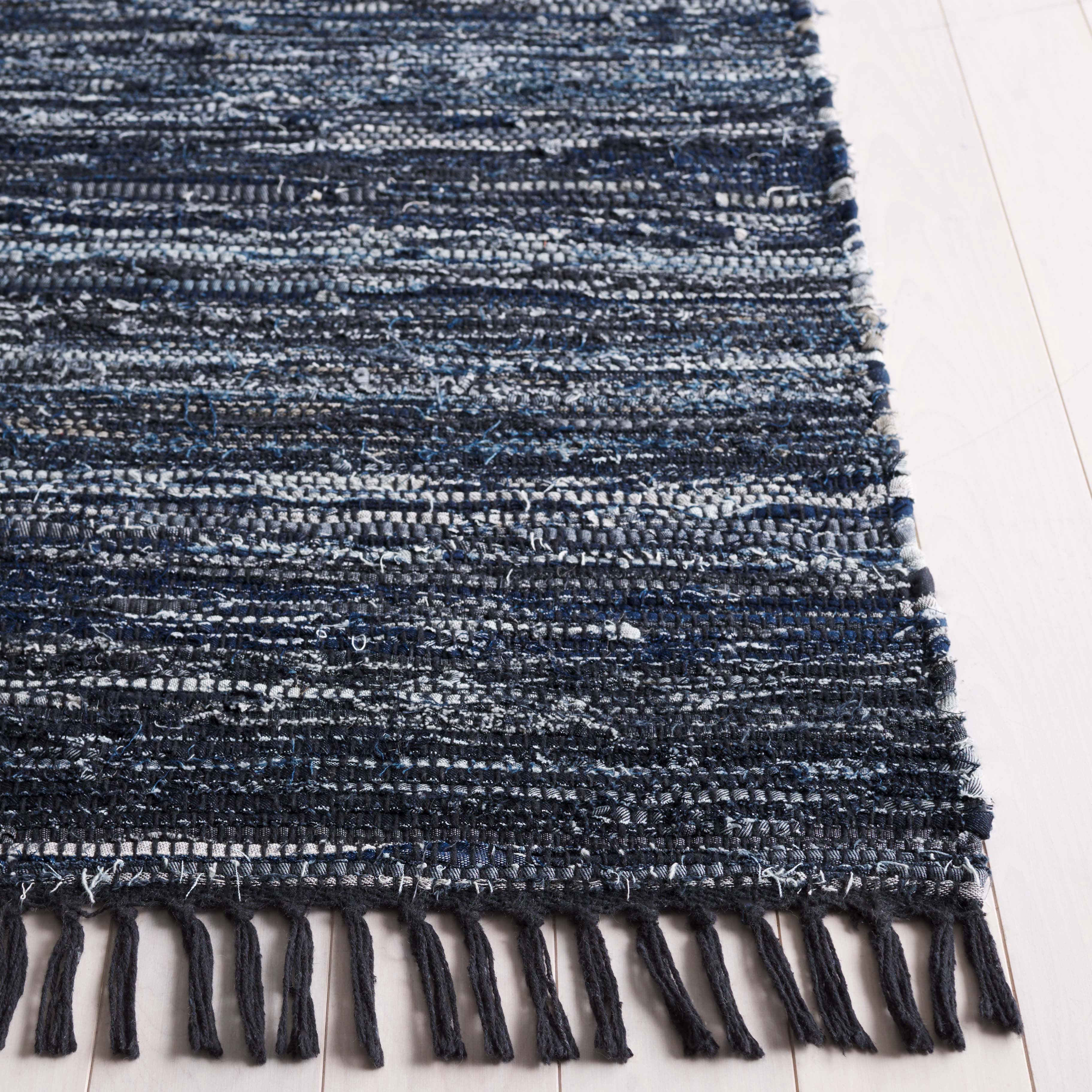 SAFAVIEH Rag Rug LACEWORK Distressed Area Rug, Navy/Black, 6' x 6' Square