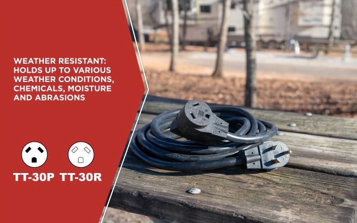 Road Power 65039601 25' 10/3 30-Amp Extension, Heavy Duty, Weather Resistant RV and Marine Boat Power Cord Suitable for Mobile Homes and Recreational Areas, Black