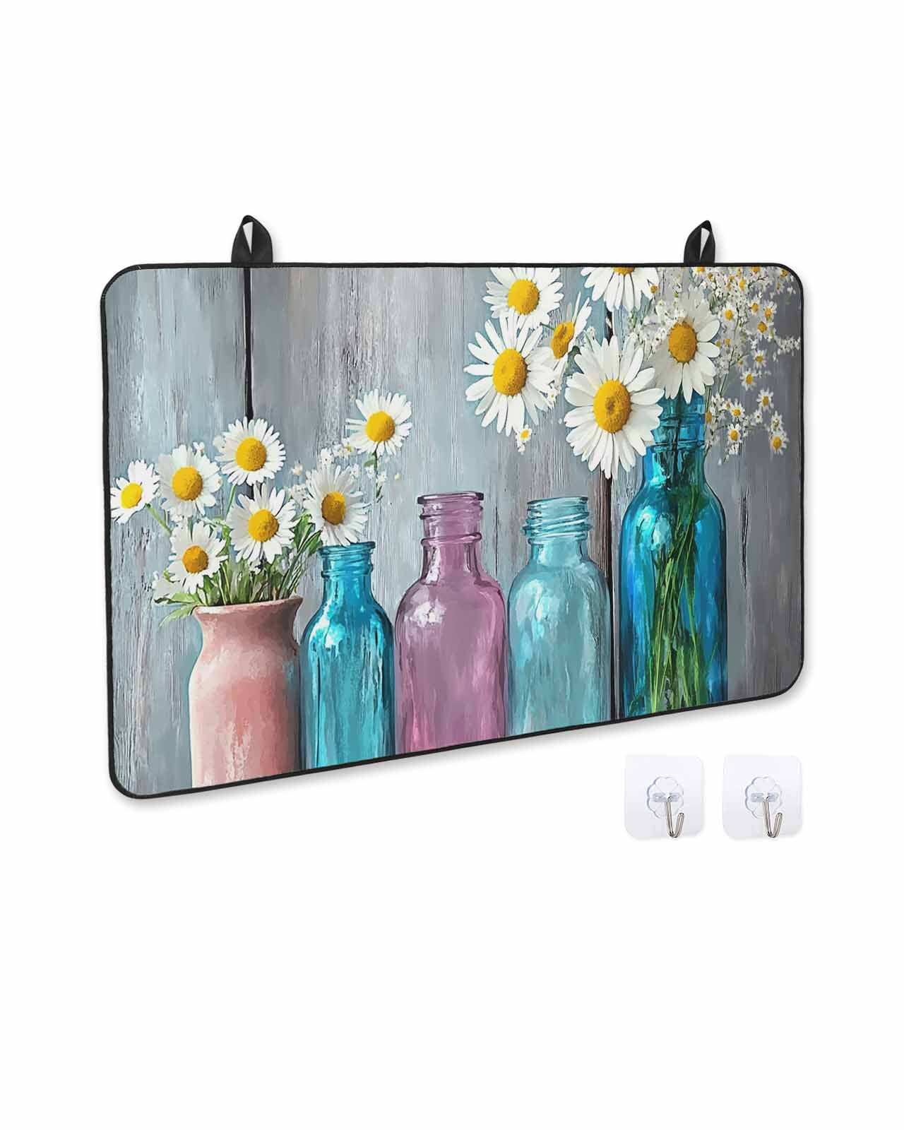 nqOlkjepod Large Induction Cooktop Protector Mat 36"x21", White Spring Floral Stove Top Covers for Electric Stove, Farmhouse Flowers Wooden Vintage Stove Burner Cover Mats, Glass Top Stove Cover
