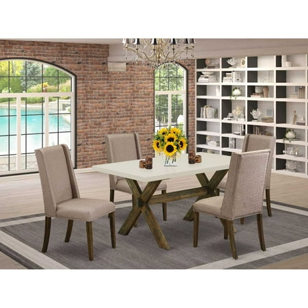 Dining Table Set with Parsons Chairs and Rectangular Top-Color:Distressed Jacobean Material:Wood