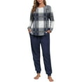 thumbnail image 3 of Plaid Lounge Sets for Women Fleece 2 Piece Jogger Pajama Long Sleeve Pants Loungewear Winter Casual Matching Outfits New Two Piece Sets for Women Fall Dark Blue XXL, 3 of 7