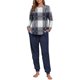 thumbnail image 4 of Conjunto de pijama informal de invierno para mujer, de doble cara, con cuello redondo estampado, manga larga, top anudado a mano, pantalones con cordón ajustable, ropa de casa, blusa de poliéster., 4 of 7