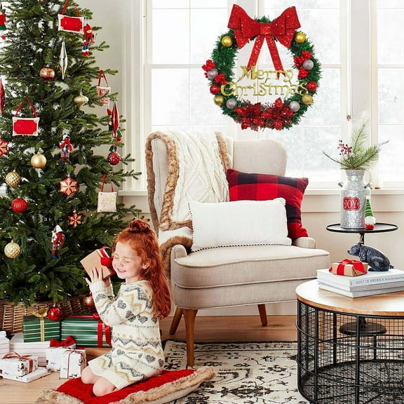 EWASWON Artificial Christmas Wreath 12 Inch with Bow - Multicolor Front Door Window Decor, Eco-Friendly Plastic Holiday Gift Wreath for Home