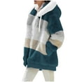 thumbnail image 4 of Cmfcve Women's Oversized Fleece Jacket Color Blocked Zipper Hooded Work Coat Shirts Long Sleeve Drawstring Pocket Athletic Cardigan Top, 4 of 5