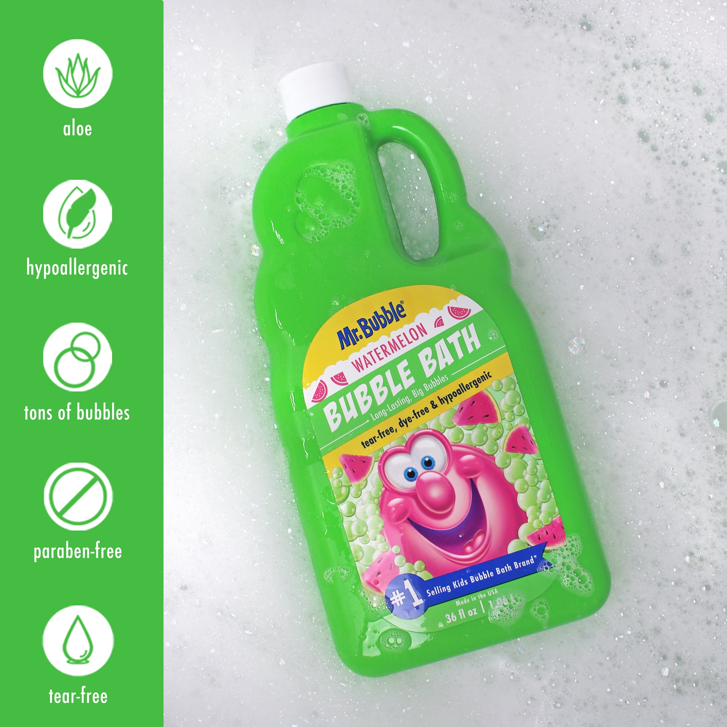 Mr. Bubble Watermelon Bubble Bath, Hypoallergenic Bubble Bath for Kids, Dye Free, 36 fl oz