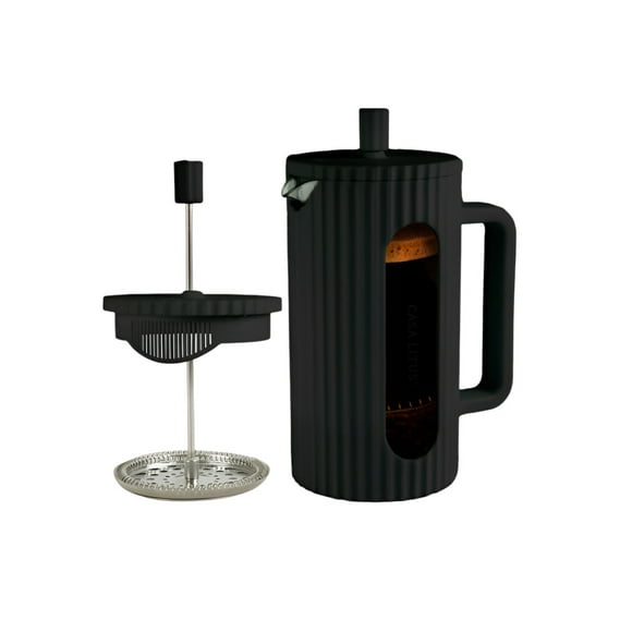 Cafetera Xtellar Prensa Francesa de Vidrio 1 L. Embolo de Acero Inoxidable, con Cubierta Antideslizante, Diseño Moderno, para Cafe o Infusiones color negro