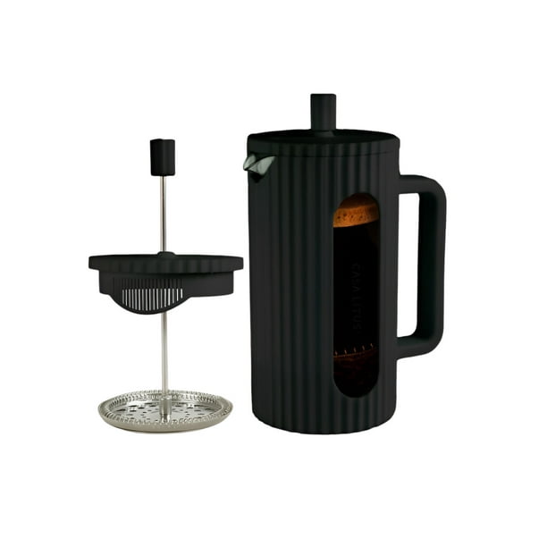 Cafetera Xtellar Prensa Francesa de Vidrio 1 L. Embolo de Acero Inoxidable, con Cubierta Antideslizante, Diseño Moderno, para Cafe o Infusiones color negro