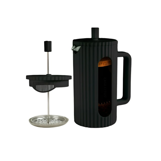 Cafetera Xtellar Prensa Francesa de Vidrio 1 L. Embolo de Acero Inoxidable, con Cubierta Antideslizante, Diseño Moderno, para Cafe o Infusiones color negro