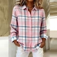 thumbnail image 2 of BRELIL Women's Fall Winter Plaid Long Sleeve Button Up Shirt Casual Collared Tops Loose Fit Outdoor Vacation Outfit, Pink 2XL, 2 of 6