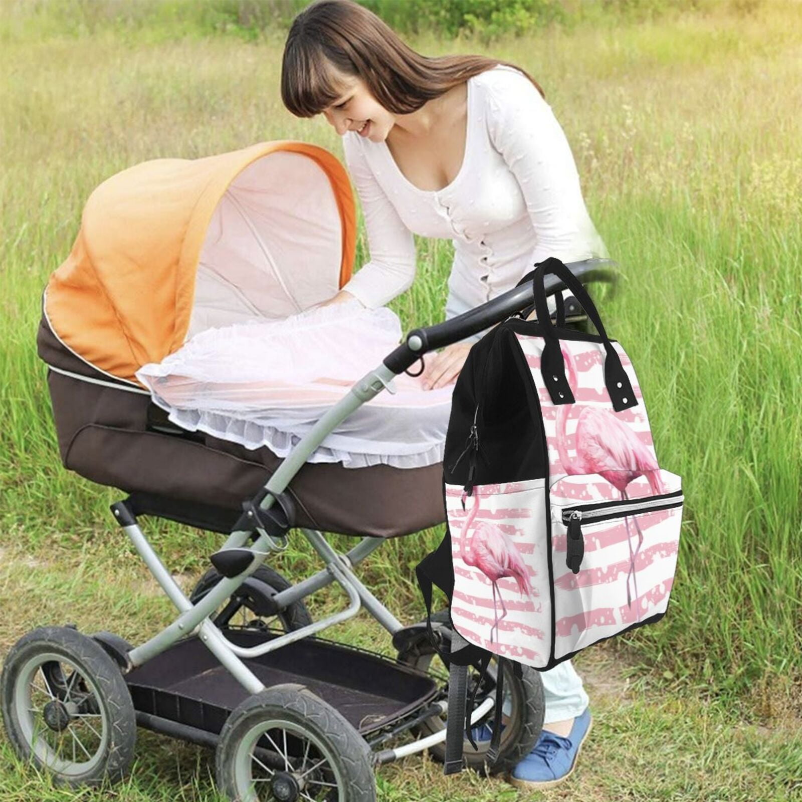 Ratiio Flamingo Mummy Backpack - Waterproof Twill Canvas, Large Capacity Diaper Bag with Multiple Pockets and Adjustable Straps