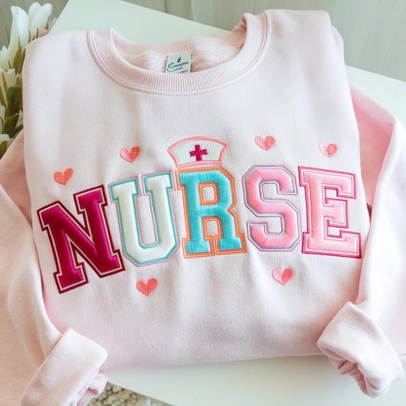 Nurse Valentine Embroidered Sweatshirt Nurse Valentines Day Hoodie Pediatric Nurse gift gift for nurse registered nurse valentines day