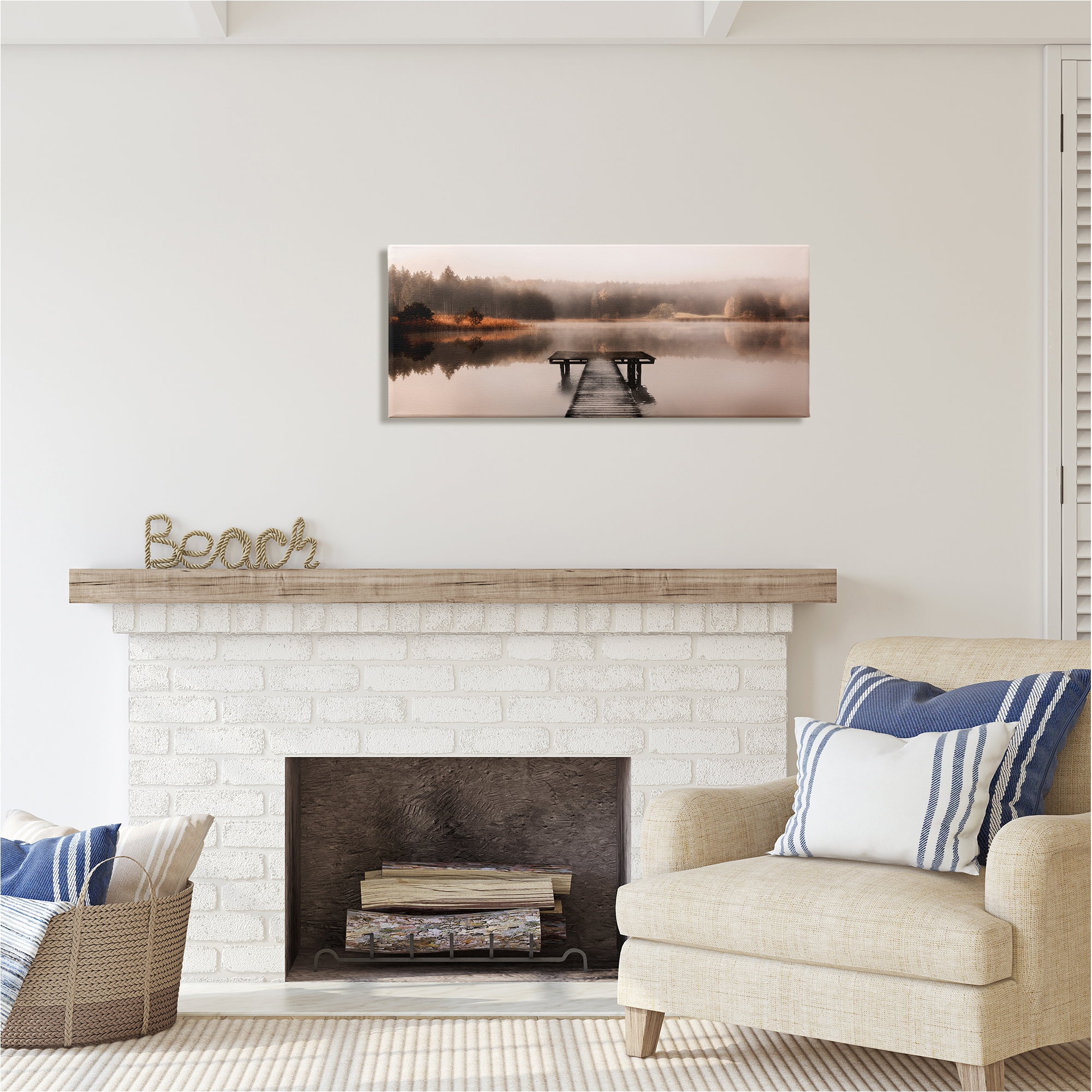 Stupell Industries Foggy Lake Pier Landscape Photography Gallery Wrapped Canvas Art Print Wall Art, 40 x 17